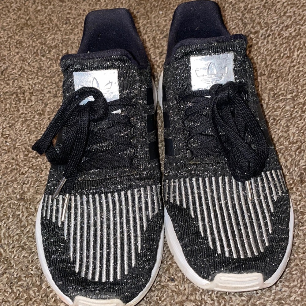 Adidas Sparkly Shoes, Black, White, Silver, Size 8